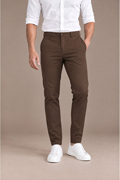 MODAMESTO Pantaloni maro clasici din material textil pentru bărbați, slim fit...