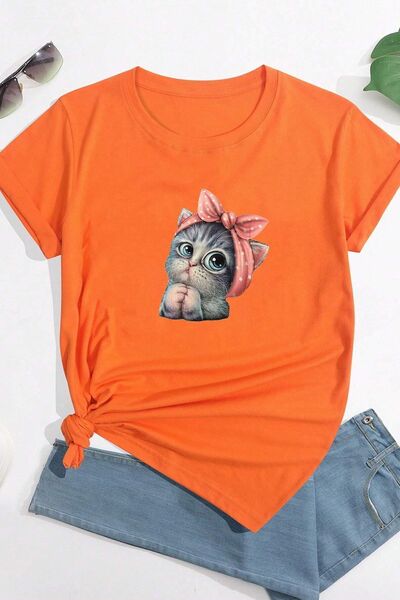 uyguntarz Unisex Cute Cat Design T-shirt