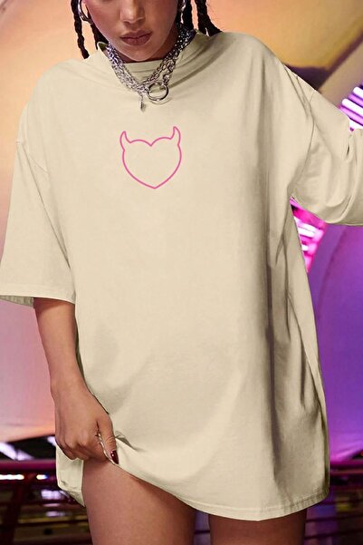 uyguntarz Unisex Devil Heart Printed Oversize T-shirt