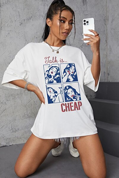 uyguntarz Unisex Talk is Cheap Printed Oversize T-shirt