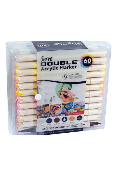 Serve Çift Taraflı Akrilik Kalem 60'lı Set (Fırça + Keçeli Uç)