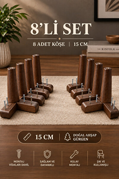 LEGORA WOOD DESİNG 15 cm Konik Ahşap Mobilya Ayağı Koyu Ceviz 1. Sınıf Gürgen...