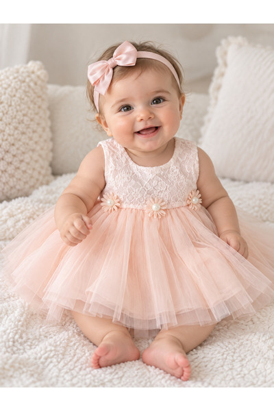 Petite Ponpon Baby فستان طفلة بيضاء 3 قطع فستان مولود 3 أشهر