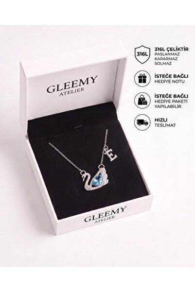 Gleemy accesories Kişiye Özel Harf Detaylı Mavi Taşlı Kuğu Kolye - Doğum Gün ...