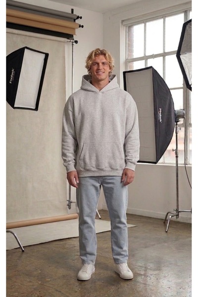 LADY HAZAL Gray Hoodie Oversized Fit Men's Sports Sweatshirt