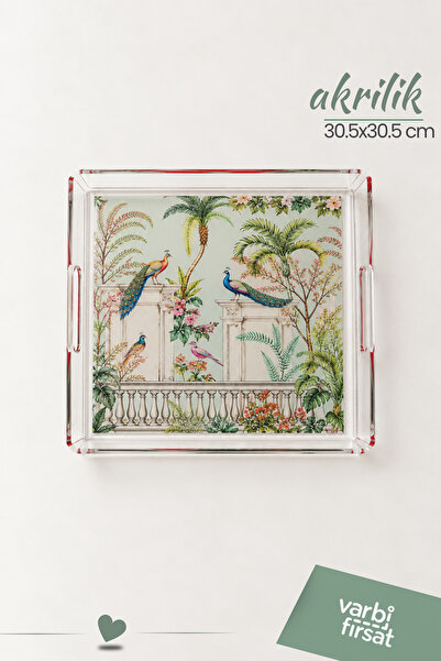 Varbifırsat 30,5 x 30,5 cm 4 mm Şeffaf Akrilik Tavus Kuşu Desenli Dekoratif S...