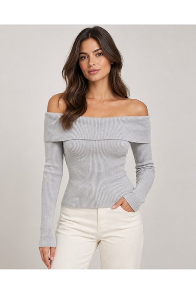 Focus Light Women's Madonna Collar Low Sleeve Knitwear Blouse