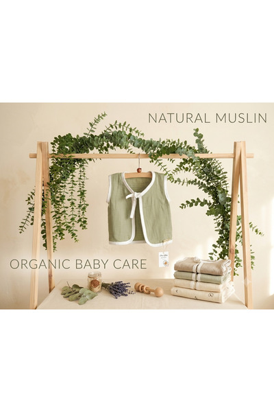 PURE BABY NATURA Organic Muslin Baby Vest, Baby Boy Khaki Vest, 0-2 Years Old