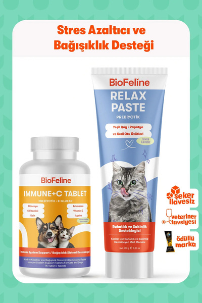 BioFeline Kedi Relax Seti – Kedi Otlu Relax Macun 100 g + Immune C Tablet, Ko...