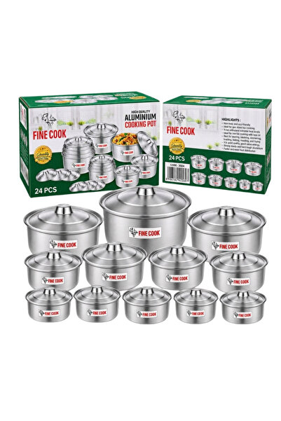 OKAE Integrated aluminum cooking pot set from Fine Cook, 24 pieces with tight...