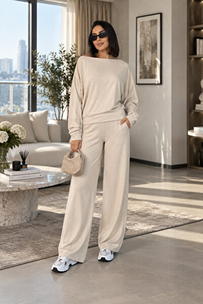 Focus Light Kadın Oversize Yarasa Kol Bluz ve Bol Paça Pantolon İkili Takım