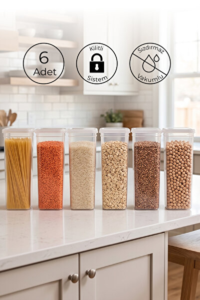 NESS HOME Set of 6 Square Vacuum Storage Containers with Labels 2250 ml