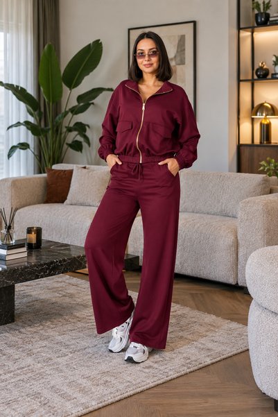 Focus Light Women's Zipper Tracksuit Set Wide Leg Pants Casual Sports Set wit...