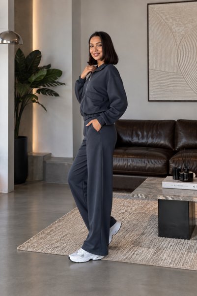 Focus Light Women's Zipper Tracksuit Set Wide Leg Pants Casual Sports Set with Pockets