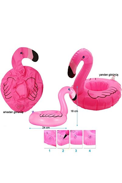 partidolu Şişme Flamingo Kuğu Şekilli Şişme İçecek Simidi 24 x 18 cm Pembe Re...