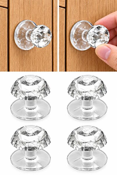jetfast 4 Adet Dolap Çekmece Kristal Tasarımlı Tutacak Set Pratik Yapışkanlı ...