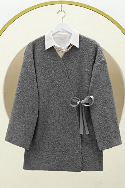 Modamorfo Yandan Bağlamalı Buklet Kimono -füme