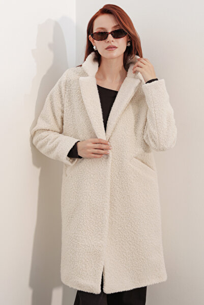 Bigdart 9082 Oversize Kaşe Kaban - M. Krem