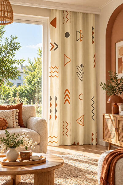 ALAMODECOR Bohem Çizgi Etnik Model Tek Kanat Fon Perde | Ethnic African Surre...