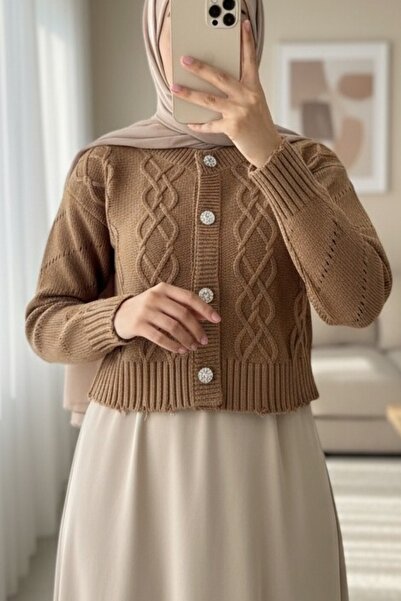 Modamorfo Stone Buttoned Ripped Crop Cardigan - Mink