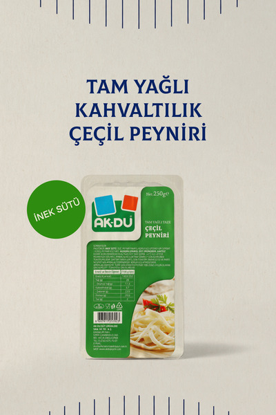Akdu Tam Yağlı Çeçil Peyniri, Az Tuzlu Lifli ve Yüksek Proteinli 250 gr