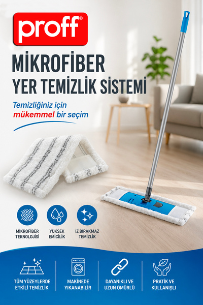 Proff Mikrofiber Yer Temizlik Sistemi Saplı