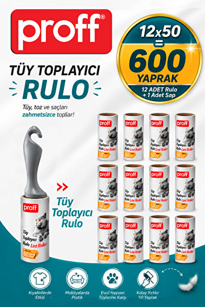Proff Tüy Toplayıcı 12 Li Yedek Rulo Aparat (12X50 = 600 YAPRAK)
