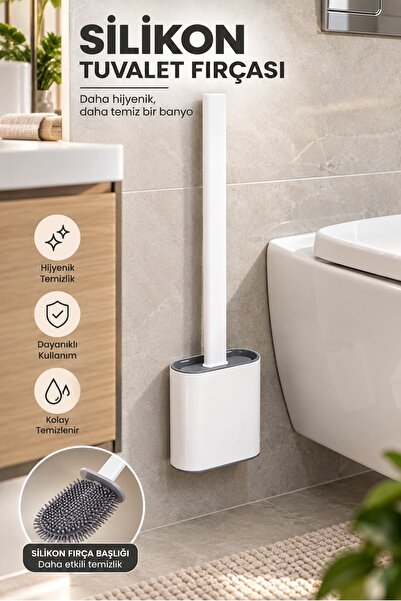 Kitchen Beauty Beyaz Renk Silikon Banyo Tuvalet Klozet Temizleme Fırçası Ve T...