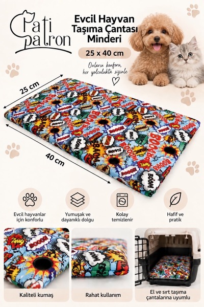 Kedi Taşıma Çantası Minderi Yumuşak Süngerli 25x40 Cm