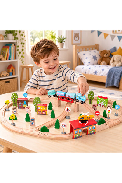 ideal STORE Circuit Trenulet din Lemn Wooden City Traffic Track idealSTORE, S...