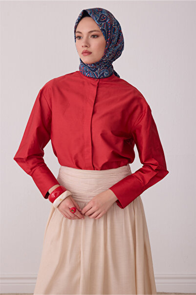 Belli Mavi Etnik Desen %100 Twill İpek Eşarp 4404-35