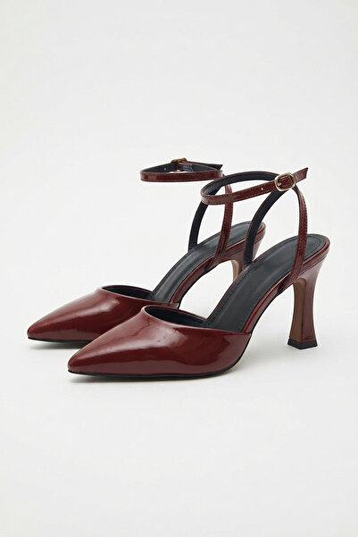 ForYou4 Burgundy Pointed Toe Ankle Strap Heeled Shoes