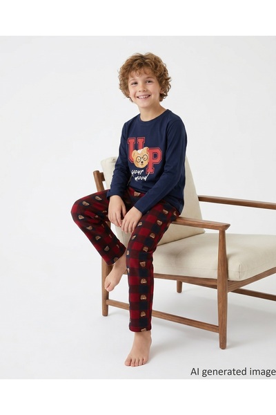 vitmo Erkek Çocuk Uzun Kollu %100 Pamuklu Pijama Takımı Bear Mood