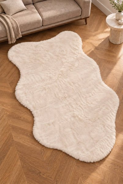 DEKOSET Home Tavşan Tüyü Düz Post Bej Yumuşak Yıkanabilir Tabanlı Peluş Halı