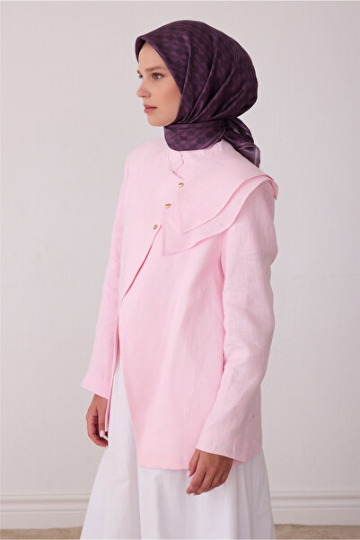 Belli Mor Geometrik Desen %100 Twill İpek Eşarp 4425-36