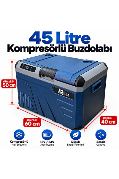 R LINE RL- 45 Litre Taşınabilir portatif Araç İÇİ Buzdolabı KOMPRESÖRLÜ 12/24...