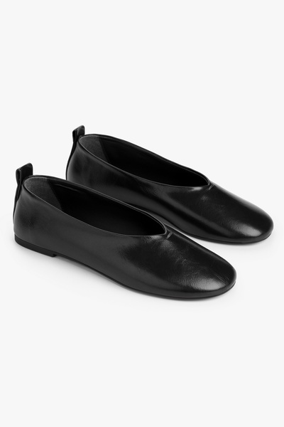 Shoeberry Kadın Lisa Siyah Cilt Oval Burunlu Babet
