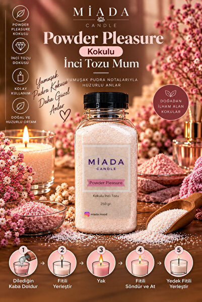 MİADA Powder Pleasure Pudra Kokulu Esanslı Inci Tozu Mum Özel Şişeli Fitil He...