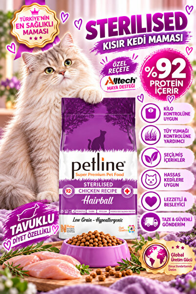 Petline Tüy Yumağı Önleyici Kısır Kedi Maması 6 Kg Tavuklu ve Diyet Destekli