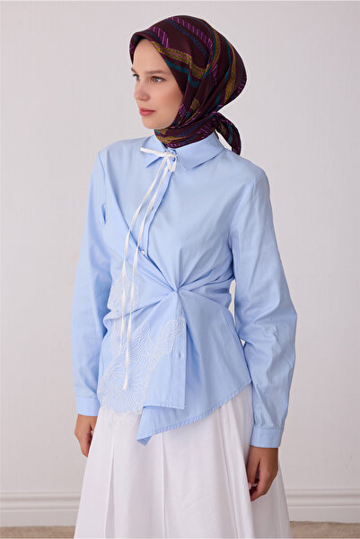 Belli Mürdüm Geometrik Desen %100 Twill İpek Eşarp 4424-83
