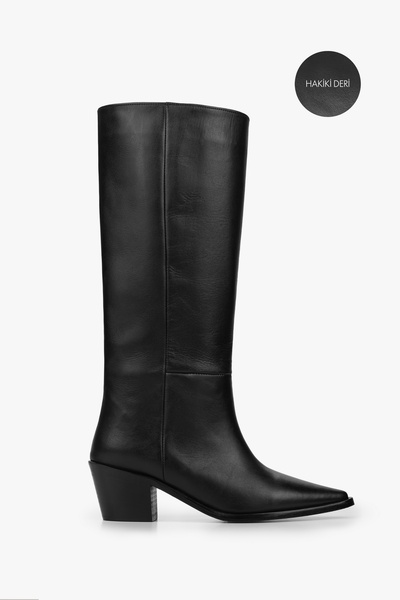 Shoeberry Kadın Lunis Siyah Hakiki Deri Western Çizme