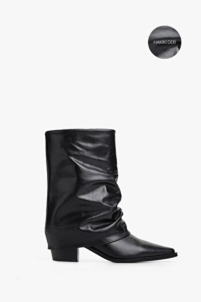 Shoeberry Kadın Roselle Siyah Hakiki Deri Western Bot