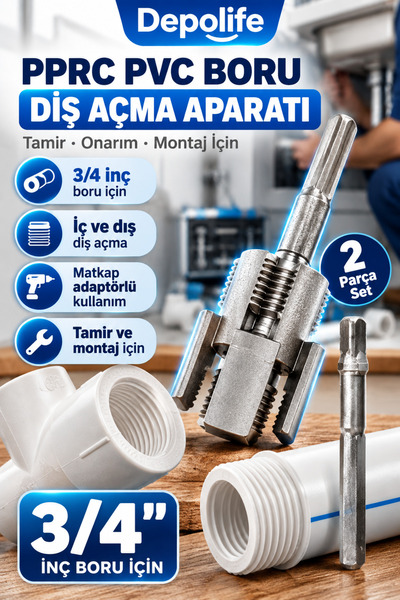 Depolife PPRC Pvc Boru Diş açma Aparatı Tamir Onarım Montaj için 3/4" Matkap ...