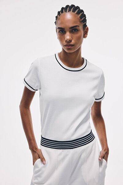 DeFacto Standard Fit Crew Neck Contrast Piping Sports Short Sleeve T-Shirt H4...