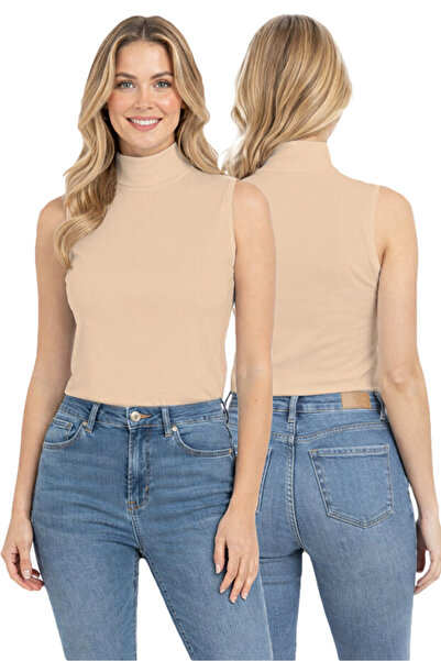 LİRONA Lirona-Women's Sleeveless Semi Turtleneck Modal Blouse 3-Piece