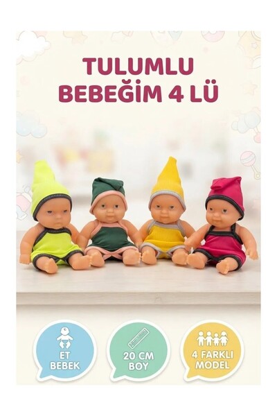 Tıfıl Toys Et Bebek 15 cm : Desenli Tulum ve Uyumlu Şapka ile 4lü Eğlenceli E...