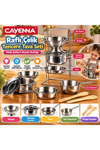 cayenna 8 Parça Raflı Çelik Tencere Tava Seti