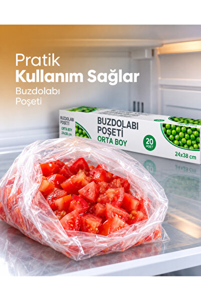 grimorlife 6 Adet 20 Li Buzdolabı Poşeti Orta Boy –Dayanıklı Gıda Saklama Torbası-Dondurucu ve Buzluk