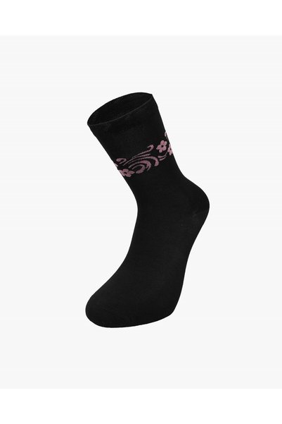 Bolero Women's Premium Seamless Bamboo Socks with Floral Design in Black