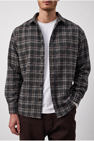 Valiberta Dragon Relaxed Fit Pamuklu Kareli Flanel Erkek Gömlek - Siyah